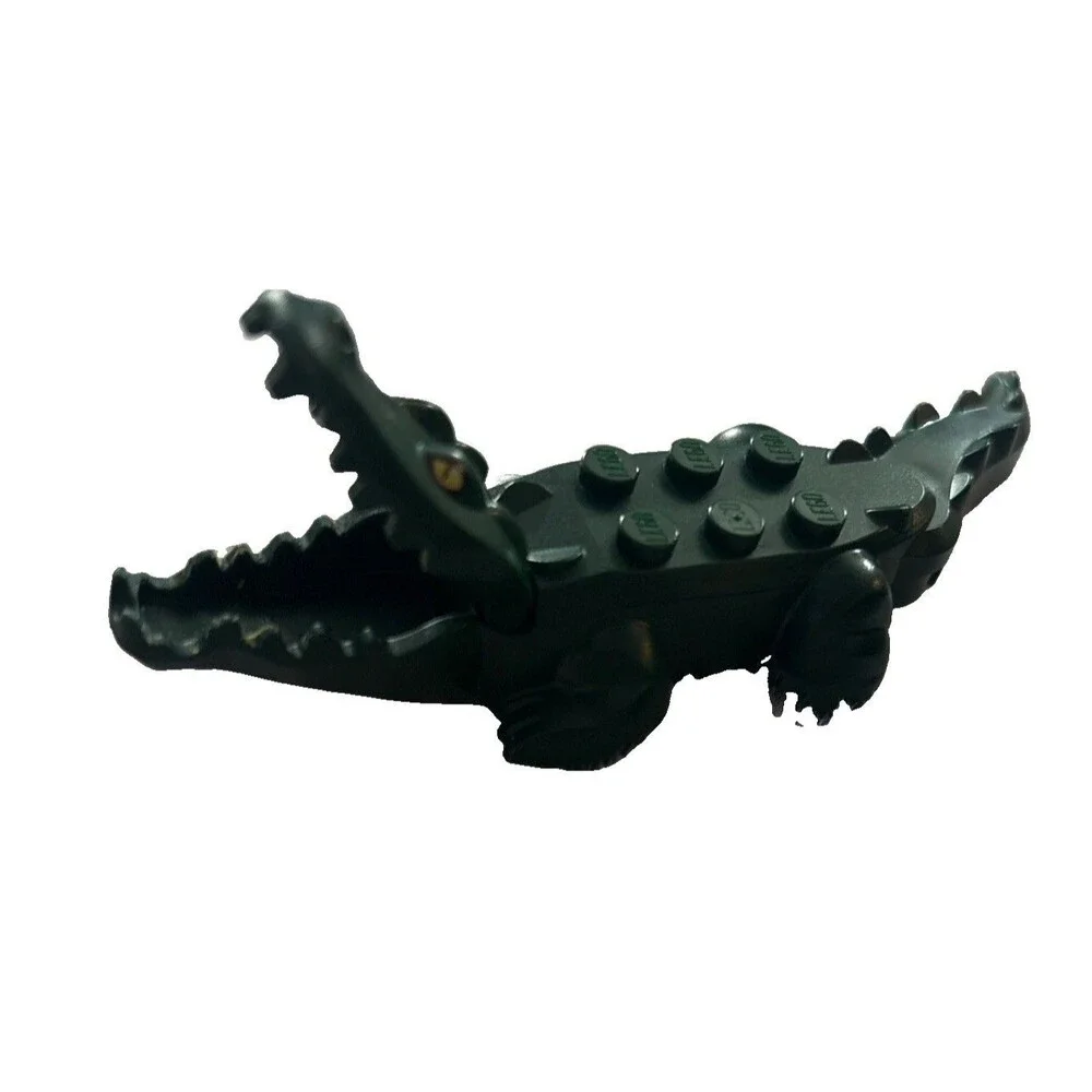 Lego Alligator Crocodile Mouth Opens Animal - Dark Green Yellow Eyes 18904